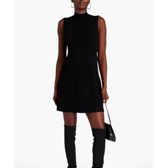 THEORY Cutout Metallic Ribbed Knit Fit-and-Flare Sleeveless Dress In Merlot - Picture 4 of 16